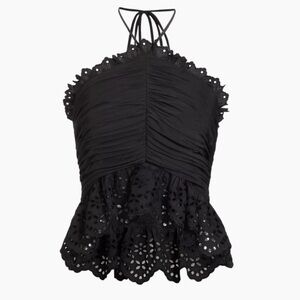 Ramy Brook Michelle Ruched Eyelet Top in Black Size S